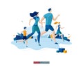 Sport Time concept. Running man, woman and children. Happy Family. Royalty Free Stock Photo